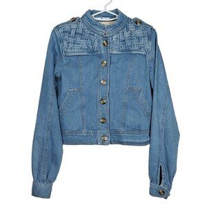Vintage Mike and Chris Denim Jacket Lattice Weave Epaulets Pockets Jean Size XS